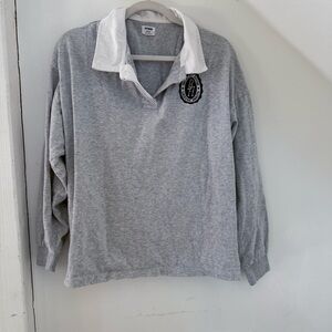 Cotton On Gray Long Sleeve Polo Shirt with Logo